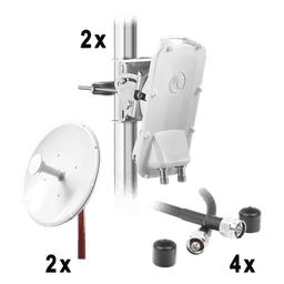 Enlace Backhaul completo de alta capacidad, incluye: 2x PTP550CE, 2x NPTR3 (37 dBi), 4x Jumpers