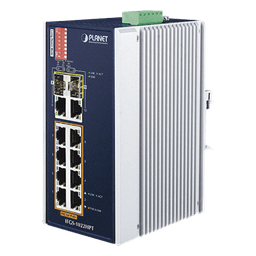 Switch Industrial PoE no administrable de 8 Puertos 10/100TX 802.3at,  Hasta 240 W, Combo TP / SFP Gigabit TP / SFP  (-40 ~ 75 grados C)