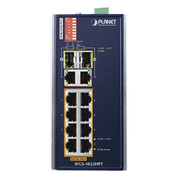 Switch Industrial PoE no administrable de 8 Puertos 10/100TX 802.3at,  Hasta 240 W, Combo TP / SFP Gigabit TP / SFP  (-40 ~ 75 grados C)