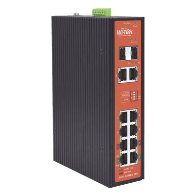 Switch PoE Industrial No administrable / Puertos 1-2 PoE 802.3 af/at y PoE 24 Vcc Pasivo 30W / Puertos 3-4 PoE 802.3 af/at/bt Hasta 60W / Puertos 5-8 PoE 802.3 af/at Hasta 30W / Los 8 puertos son Gigabit + 2 SFP combo / Presupuesto 300W