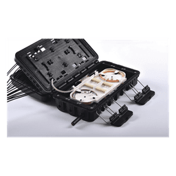 Caja de Distribución de Fibra Óptica para 24 Empalmes, con 16 acopladores SC/APC simplex, Exterior IP65, Color Negro