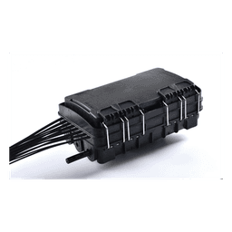 Caja de Distribución de Fibra Óptica para 24 Empalmes, con 16 acopladores SC/APC simplex, Exterior IP65, Color Negro