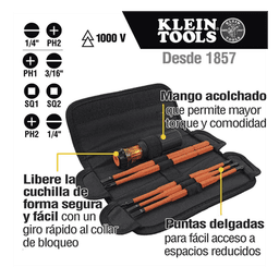 Juego de Desarmadores Intercambiables con Aislamiento 8 en 1.