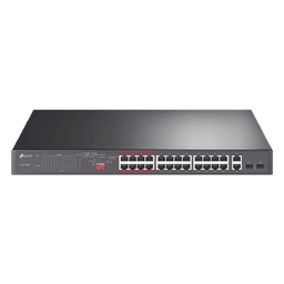 Switch No Administrable 24 Puertos PoE+ 10/100 Mbps / 2 Puertos 10/100/1000 Mbps + 2 Puertos SFP (combo) / Modo Prioridad de Tráfico / Modo Aislamiento de Red / Presupuesto PoE de 250 W / Diseño para Ideal para Vigilancia IP