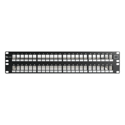 Patch Panel UTP Keystone de 48 Puertos Modular (Vacío), Plano, 2UR, Compatible con Jacks Keystone UTP Z-MAX y MAX