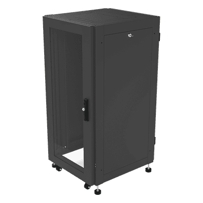 Gabinete de Piso 19in / 24UR / 600 mm Profundidad / Carga 532 kg / Puerta con Cristal Templado / Cierre 3 Puntos