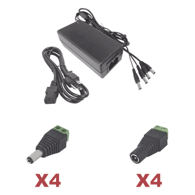 Kit con fuente EPCOM POWER LINE con salida de 12 Vcc a 5 Amper con 4 salidas / Incluye conectores JR52 y JR53
