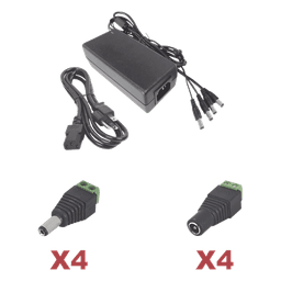 Kit con fuente EPCOM POWER LINE con salida de 12 Vcc a 5 Amper con 4 salidas / Incluye conectores JR52 y JR53