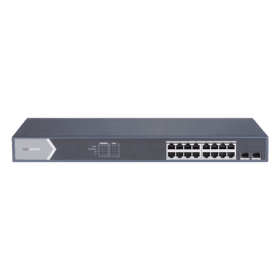Switch PoE+ Administrable / 16 Puertos Gigabit / 2 Puertos SFP / Alcance Extendido 300 m (984.3 ft) / 225 W / Gestión Web y Nube
