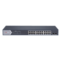Switch Gigabit PoE+ / Administrable / 24 Puertos 1000 Mbps PoE+ / 2 Puertos SFP / Configuración Remota desde Hik-PartnerPro / PoE Extendido 250 Metros / 370 Watts