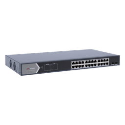Switch Gigabit PoE+ / Administrable / 24 Puertos 1000 Mbps PoE+ / 2 Puertos SFP / Configuración Remota desde Hik-PartnerPro / PoE Extendido 250 Metros / 370 Watts