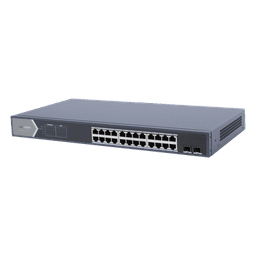 Switch Gigabit PoE+ / Administrable / 24 Puertos 1000 Mbps PoE+ / 2 Puertos SFP / Configuración Remota desde Hik-PartnerPro / PoE Extendido 250 Metros / 370 Watts