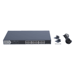 Switch Gigabit PoE+ / Administrable / 24 Puertos 1000 Mbps PoE+ / 2 Puertos SFP / Configuración Remota desde Hik-PartnerPro / PoE Extendido 250 Metros / 370 Watts