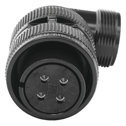 Conector Hembra en Ángulo Recto / 4 Contactos / Terminales Soldables / AWG 14-12 / Cuerpo Plateado Negro / Aislante Delrin / 90°