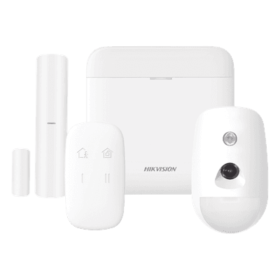 (AX PRO) KIT de Alarma AX PRO / Incluye: 1 Hub con bateria de respaldo / 1 Sensor PIR con Cámara / 1 Contacto Magnético / 1 Control Remoto / WiFi / Compatible con Hik-Connect P2P
