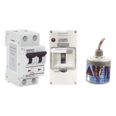Kit de Centro de Carga DC / Supresor de Descargas Atmosféricas / 800 Vcc / 20 A / 2 Polos / Tiempo de Respuesta 5 ns / Sistemas Fotovoltaicos