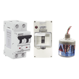 Kit de Centro de Carga Para Corriente Directa, Breaker de hasta  800 Vcc de 63 A con Supresor de Descargas Atmosféricas.