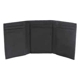 Cartera Athens Negra de Piel con Compartimento de Micromalla para ID. Doblable en 3 Partes con Divisor de Billetes. Pocket Wallet