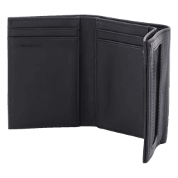 Cartera Athens Negra de Piel con Compartimento de Micromalla para ID. Doblable en 3 Partes con Divisor de Billetes. Pocket Wallet