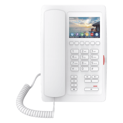 Teléfono IP WiFi para Hotelería / Pantalla LCD 3.5" Color / 6 Teclas Programables Hotline / PoE 802.3af / WiFi 2.4GHz / Audio HD Opus / Decodificación Video H.264 1080p