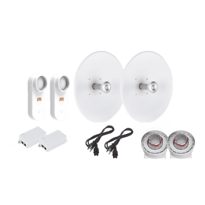 Enlace completo de 2 radios C5X con antenas UD-TP-27 (27 dBi), rango de frecuencia extendida (5.1 a 6.4 GHz),  incluye inyector POE y cable de alimentación y adaptador para la antena 