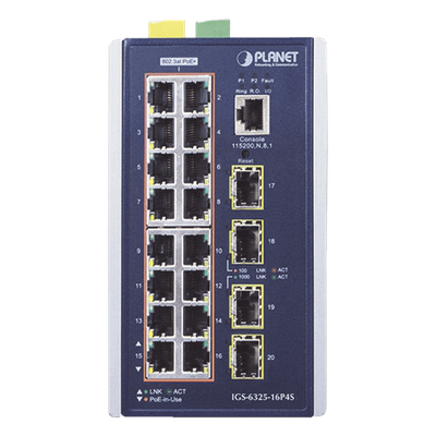 Switch Industrial Capa 3, 16 Puertos 10/100/1000T 802.3 AT POE +, 4 Puertos 1G / 2.5G SFP
