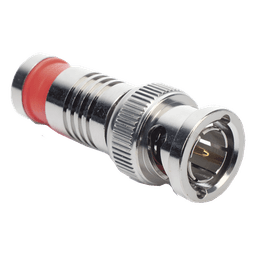 Conector BNC Macho en 75 Ohm, Montaje de Compresión Axial para Cable Coaxial RG-6/U, Níquel/ Oro/ Teflón.