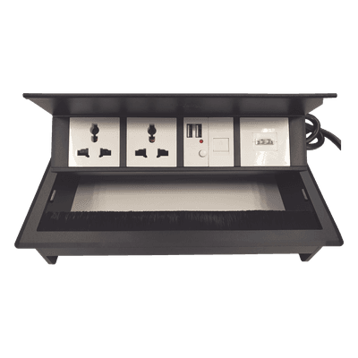 Caja Hub de Escritorio / 2 Contactos Universales / HDMI + RJ45 Cat6 / 2 USB Carga / Cable 1.80 m (5.9 ft) / IP20