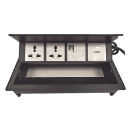 Caja Hub de Escritorio / 2 Contactos Universales / HDMI + RJ45 Cat6 / 2 USB Carga / Cable 1.80 m (5.9 ft) / IP20