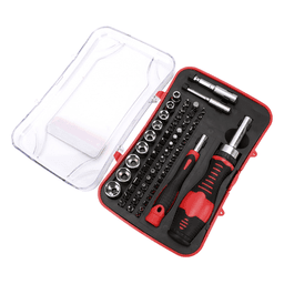 Juego de Herramientas / 65 Piezas / Acero CR-V / Estuche Plástico Compacto / 20 x 13 x 4.5 cm