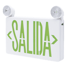 Letrero de Emergencia LED DUAL / Luz de Salida y Emergencia Integrada / Montaje Universal Pared-Lateral-Techo / Doble Voltaje 120-277 VAC / Batería 6V 4.5Ah / 3W Bajo Consumo
