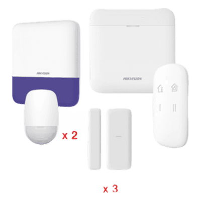 (AX PRO) KIT de Alarma AX PRO / Incluye: 1 Hub con batería de respaldo / 2 Sensores PIR / 3 Contactos Magnéticos mini / 1 Control Remoto / 1 Sirena Inalambrica Exterior  / WiFi / Compatible con Hik-Connect P2P