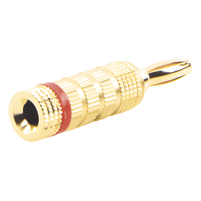 Conector Banana Tipo Tornillo para Bocinas | Instalaciones Profesionales de Audio | Chapado en Oro | Color Rojo (1 Pieza)