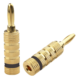 Conector Banana Tipo Tornillo para Bocinas | Instalaciones Profesionales de Audio | Chapado en Oro | Color Negro (1 Pieza)
