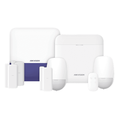 (AX PRO) KIT de Alarma AX PRO con GSM (3G/4G) / Incluye: 1 Hub con bateria de respaldo / 2 Sensores PIR / 3 Contactos Magnéticos mini / 1 Control Remoto / 1 Sirena Inalambrica Exterior  / WiFi / Compatible con Hik-Connect P2P