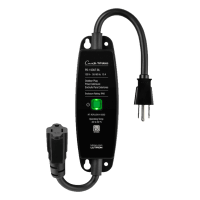 Enchufe inteligente para exteriores de 120 V y 15 A para iluminación y motores de 1/2 HP, con control Pico directo o app y geovallado mediante Smart Bridge, Caseta Wireless