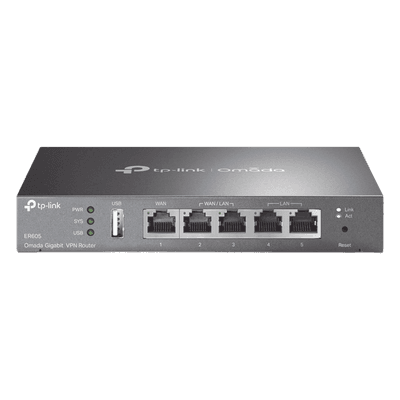 Router Omada VPN / SDN Multi-WAN Gigabit / 1 Puerto WAN Gigabit / 2 Puertos LAN Gigabit / 2 Puertos configurables LAN/WAN / 150,000 Sesiones Concurrentes / Administración Centralizada OMADA o Stand-Alone / 1 Puerto USB 2.0