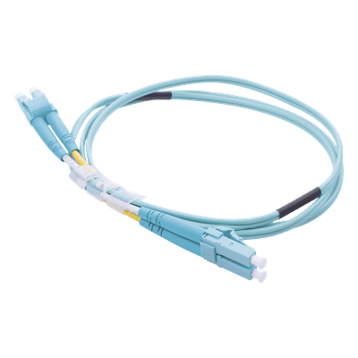 Jumper de Fibra Óptica Multimodo OM3 50/125 LC-LC OFNR (Riser), 2.0 mm, Dúplex, Aqua, 1 Metro (3.28 Pies)