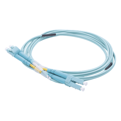 Jumper de Fibra Óptica Multimodo OM3 50/125 LC-LC OFNR (Riser), 2.0 mm, Dúplex, Aqua, 2 Metros (6.56 Pies)