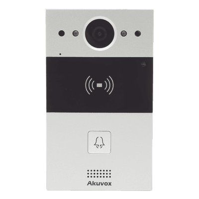 Videoportero de 1 Botón / Lector de Tarjetas MIFARE y PROX EM / Notificación a APP / 100% en la Nube / Notificación por Llamada Telefónica / SIP / ONVIF / IP65 / Cámara 2MP / Panel de Aluminio / Control de 2 Puertas