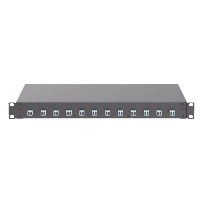 Distribuidor de Fibra Óptica / 12 Conectores LC Duplex (24 Fibras) / Multimodo OM3/OM4 / 1 UR / 17.5 in (444.5 mm) Ancho / 12.13 in (308.2 mm) Profundidad