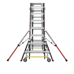 Escalera de Fibra de Vidrio  con Jaula de 8'-14' (2.44 - 4.27 m). Con Ajuste en Ruedas (RATCHET™ Leveler) (SKU:18515-817).