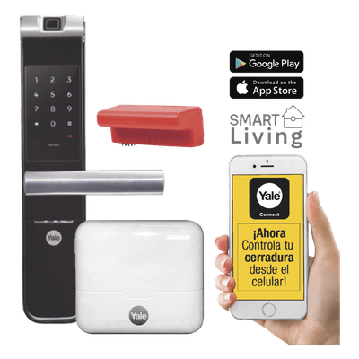 Kit Cerradura con manija YMF40A y HUB, Apertura por,  Código, Biometría y apertura por SMARTPHONE, Para puertas de 35 a 90 mm de espesor