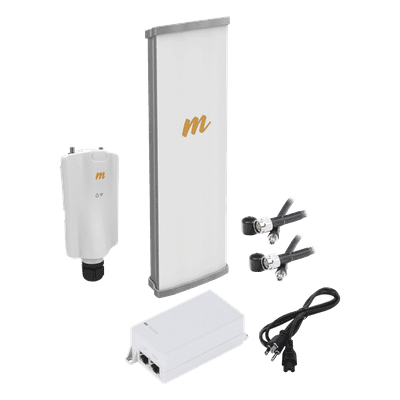 Kit de radio A5x con antena N545X4, 4.9 a 6.4 GHz, 700 Mbps, hasta 64 usuarios concurrentes,  Monitoreo a travez de la nube, incluye jumper, PoE24V, cable de alimentación y montaje 