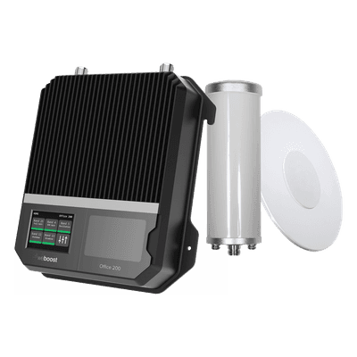 Kit Amplificador Office 200 para 2G, 3G y 4G / Mejora llamadas convencionales y VoLTE / Amplifica señal de TELCEL, AT&T y MOVISTAR / Cubre hasta 400 m² con una antena y hasta 1600 m² con 4 antenas.