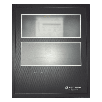 Puerta con ventana de 2 niveles para gabinete de panel contra incendio NOTIFIER, acero calibre 16, color negro