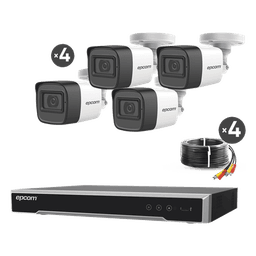Kit TURBOHD 5 Megapixel / DVR 4 Canales / 4 Cámaras de 5 Megapixel con Micrófono Integrado / 4 Cables 18 Metros / Fuente de Poder Profesional 