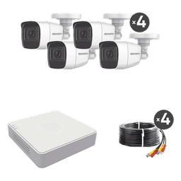 (MICRÓFONO Integrado) Kit TurboHD 1080p Lite / DVR 4 canales / Audio por Coaxitron / 4 Cámaras Bala de Metal con Micrófono Integrado