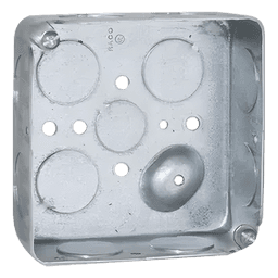 Caja Cuadrada Eléctrica / 4 x 4" / Profundidad 1-1/2" / 21 in³ / 11 Entradas 3/4" y 1 Entrada 1/2" / Acero Galvanizado / Resistencia al Fuego 2 Horas