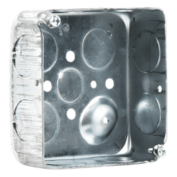 Caja Cuadrada Eléctrica / 4 x 4" / Profundidad 1-1/2" / 21 in³ / 11 Entradas 3/4" y 1 Entrada 1/2" / Acero Galvanizado / Resistencia al Fuego 2 Horas